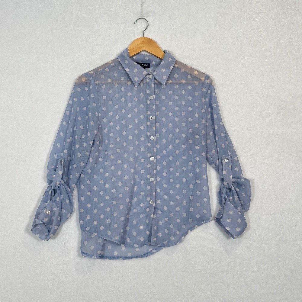 About a Girl Blue‎ Polka Dot Button Down Blouse Small